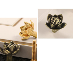 Poignée de porte en laiton <span class=keywords><strong>style</strong></span> chinois vintage, forme de fleur de lotus, crochet en cuivre, créative et paisible, pour armoire - Product Image 2