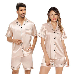 Pijamas de Seda Satin com Logo Personalizado para Mulheres, Conjunto de Duas Peças com Manga Curta, Roupa de Dormir com Botão para Uso Diário em Casa - Product Image 5