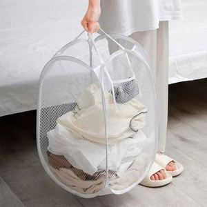 Non-Woven Fabric Folding Laundry Basket Organizer <b>Collapsible</b> Wall Hanging Standing Mesh <b>Storage</b> Bag for Dirty Clothes Bathroom - Product Image 1