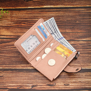 กระเป๋าสตางค์ผู้หญิงสีพื้นอเนกประสงค์พร้อมที่ใส่บัตรแบบมีตัวล็อคสำหรับใช้ในชีวิตประจำวัน - Product Image 3