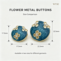 Kancing Logam Enamel Vintage WYSE, Kancing Logam Berongga Motif Bunga dengan Rhinestone untuk Mantel Jaket Sweater Jas, 17.5mm 22.5mm