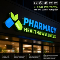 Enseigne de porte personnalisée avec logo de pharmacie éclairé par LED pour les entreprises, avec LED haute luminosité étanche IP67 et transformateur de marque CE/UL
