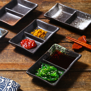 Plato de Salsa de Soja de Cerámica de Diseño Japonés Ecológico Personalizado, Forma Rectangular, Dos Compartimentos, Plato Japonés de Porcelana con Doble Compartimento - Product Image 3
