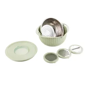 Dụng cụ nhà bếp xoay hai lớp 4 trong 1 colander với bộ bát trộn và Máy thái rau