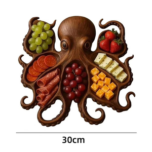 Bandeja de servir de madera Art Deco con forma de pulpo, plato de comida único y novedoso, decoración con divisiones, tabla de charcutería para carnes - Product Image 1