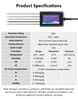 YAGO Capteur de sol 5 broches 11 cm USB Analyseur NPK du sol Connexion directe au téléphone portable Testeur de pH, EC, humidité, température et fertilité du sol
