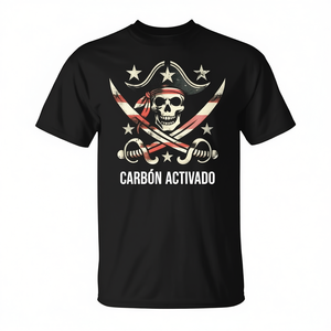Camiseta con gráfico de la bandera pirata Jolly Roger, negra, cuello redondo, manga corta para hombre - Product Image 2
