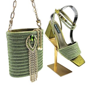 Strap square-toe thick-soled striped diamond-<b>studded</b> women's shoes - same style as the pearl tassel bucket <b>bag</b> shoe and <b>bag</b> set - Product Image 5