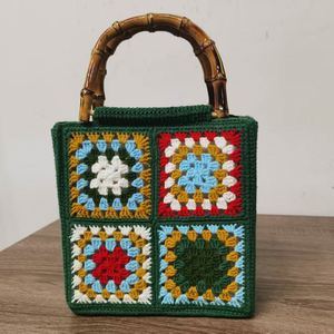 Women's Casual Summer Beach Tote Handmade Straw <b>Bag</b> Bamboo Zipper Closure Polyester Flower <b>Wicker</b> Big Two Rattan <b>Bag</b> Girls - Product Image 4