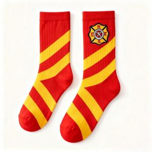 Chaussettes mi-mollet en coton peigné pour enfants et adolescents, style vintage, motif flamme, respirantes, thermiques, rayées, jacquard, tube droit - Product Image 3