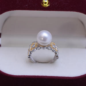 Zhuji Danshui 10-11mm Round White <b>Pearl</b> <b>Ring</b> Handmade S925 Silver Strong Light and Fine Flaws Fashionable Live Wholesale - Product Image 2