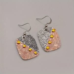 Orecchini Pendenti Geometrici Quadrati Vintage con Texture per Donne, Gioielli per Orecchie in Stile Antico alla Moda - Product Image 1
