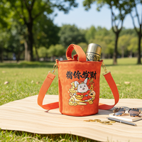 Tas Kanvas Logo Kustom OEM dengan Tali Lepas Pasang, Cetak Zodiak Cina Kelinci, Ukuran Sedang, untuk Promosi Festival Fashion dan Perusahaan
