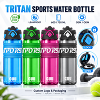 600ml 750ml Tritan Spor Su Şişesi BPA İçermez Sızdırmaz Güvenlik Kilidi Taşınabilir Spor Salonu Şişesi OEM Özel Logo ile