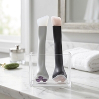 Kit d'outils de beauté : Spatule applicateur de masque facial en silicone, Rouleau de massage oculaire en jade, Pinceau éventail/plat compatible correcteur