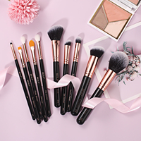 Pinceaux de maquillage professionnels BEILI Beauty Manufacturers, haute qualité, poils synthétiques imitation poil de chèvre, ensemble de pinceaux noir et or rose.