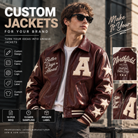 Blouson Bomber Varsity Homme en Similicuir Bordeaux Personnalisé OEM, Broderie Étoile Vintage, Fermeture Éclair, Style Racing, Faible MOQ