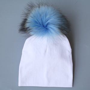 Mode bébé coton chapeaux enfants vraie <span class=keywords><strong>fourrure</strong></span> de raton laveur <span class=keywords><strong>pompon</strong></span> chapeaux doux hiver bonnets - Product Image 6