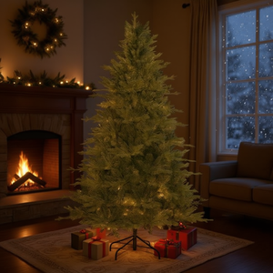 Sapin de Noël artificiel de 7 pieds en plastique, avec base, sans lumières, décorations réalistes - Product Image 2