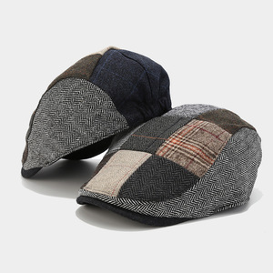 2024 Britische Vintage Twill Tweed Baskenmütze Hut Patchwork Karierte Ivy Cap für Männer Frauen Unisex Erwachsene Casual Sports Herbst Winter - Product Image 1