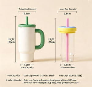 Termo de Acero Inoxidable de Doble Pared de 30oz (900ml) con Aislamiento al Vacío, Vaso Portátil con Revestimiento de Vidrio, Tazas de Café con Asa y Pajita - Product Image 6