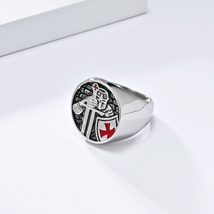 Templar Shield Crusader <b>Ring</b> For Men Steel Black Cross Design Gift Jewelry - Product Image 3