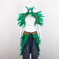 Robe en plumes luxueuse de haute qualité et ensemble deux pièces à épaulettes pour la performance scénique de carnaval d'Halloween