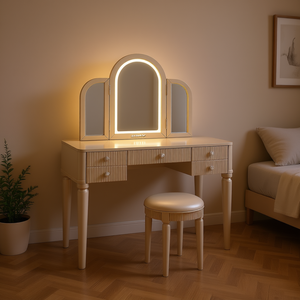 Juego de tocador con espejo Agody con luz LED, escritorio de maquillaje moderno para dormitorio, muebles combinados para mujeres y niñas - Product Image 2