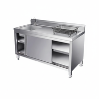 Meuble sous évier en acier inoxydable 304/201, taille personnalisable avec panneau arrière, évier indépendant avec armoire de rangement, meuble sous évier