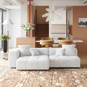 Set Divano Componibile Modulare Familiare Nordico Atunus Disponibile in Morbido Tessuto di Lino <span class=keywords><strong>Bianco</strong></span> per <span class=keywords><strong>Soggiorno</strong></span> <span class=keywords><strong>Moderno</strong></span> a 3, 4 o 7 Posti - Product Image 4