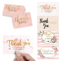 गर्म बिक्री गुलाबी पुष्प सोने की पन्नी धन्यवाद ग्रीटिंग कागज कार्ड के लिए अपने आदेश छोटे व्यापार फूलों की दुकान जन्मदिन का पाक शादी