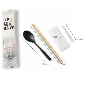 Ensemble de <span class=keywords><strong>couverts</strong></span> jetables en <span class=keywords><strong>bambou</strong></span> avec serviette et cure-dents, emballés individuellement, pour restaurant asiatique - Product Image 3