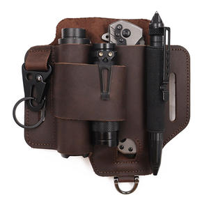 Factory Custom Genuine Leather EDC Tactical Tool Organizer Belt Holster Flashlight <b>Knife</b> Pen <b>Holder</b> Outdoor Survival Gear - Product Image 4