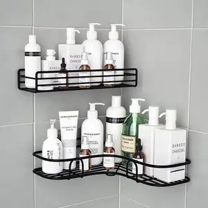 最佳销售浴室厨房壁挂式穿孔自由三角储物架浴室转角铁储物架储物篮