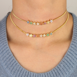 Christmas Gift rainbow Multi Color Star Charm Link Chain Choker Gorgeous Women <strong>Statement</strong> <strong>Necklace</strong> Cuban Chain Choker - Product Image 6