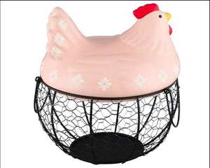 Panier à œufs en fil métallique en forme de poulet en céramique, panier à œufs en métal pour la décoration de la cuisine à Pâques - Product Image 5