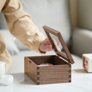 Caja de almacenamiento de madera con tapa de vidrio, estructura de mortaja y tenón, para joyería y uso doméstico - Product Image 1