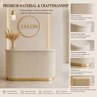 Petit bureau de réception moderne en bois multicolore avec base dorée pour hôpital, spa, bureau commercial, salon, logo personnalisé