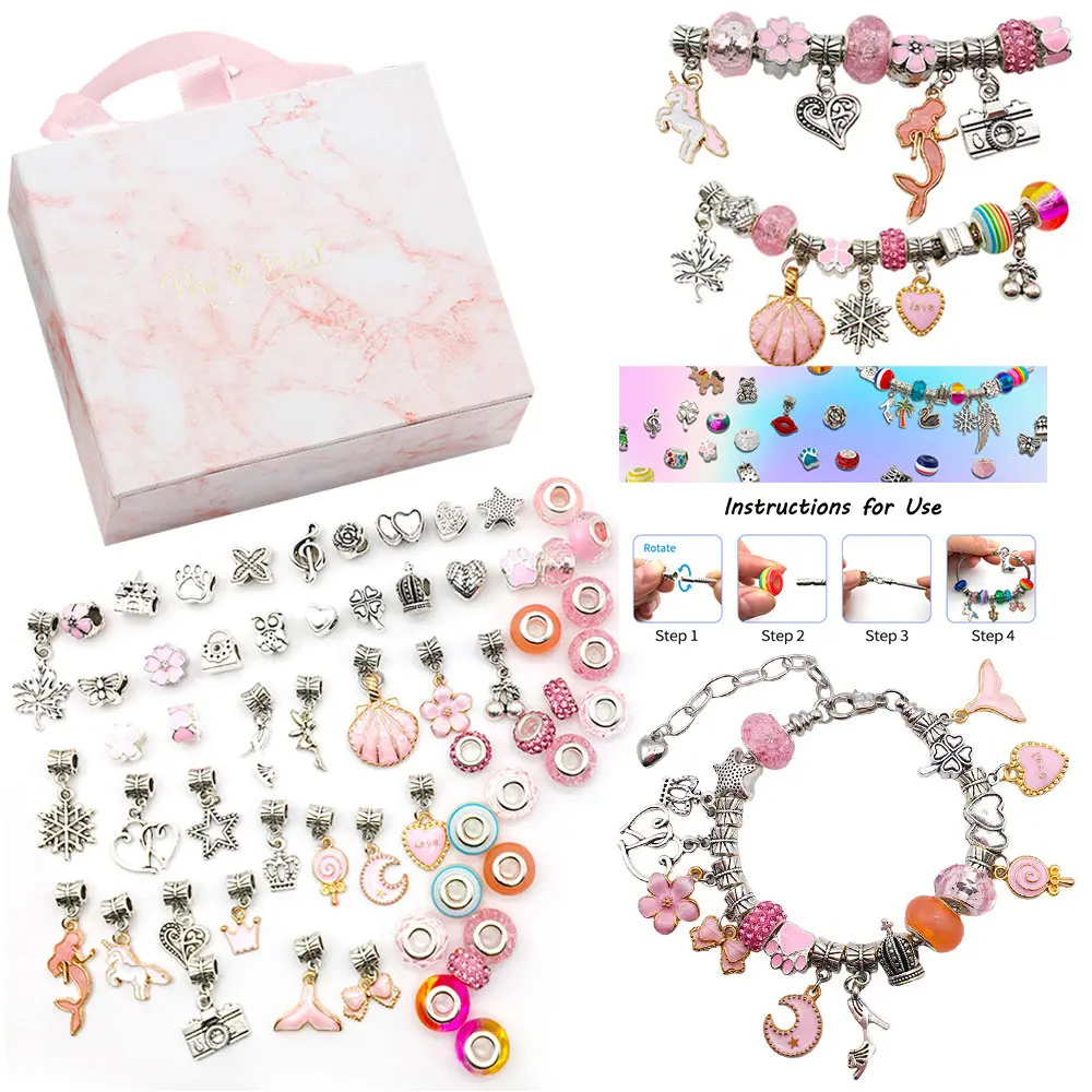 2023 forniture per regali di compleanno all'ingrosso per ragazze Kit per la creazione di gioielli rosa fai da te perline bracciali collana che fa Kit artigianale