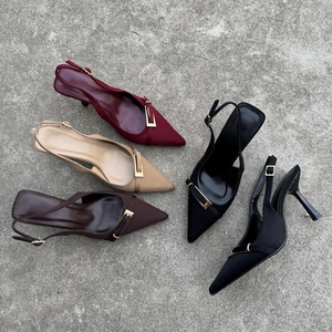 Nuevas Sandalias de Tacón Alto de Verano para Mujer, Estilo Francés, Parte Superior de Terciopelo, Tacón Delgado de 6-8 cm, Punta Puntiaguda, Correa con Hebilla, Hermosas - Product Image 1