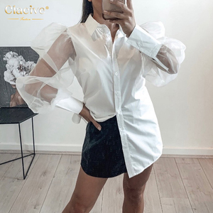 Clacive 2020 nueva llegada Ropa de Mujer Ropa de <span class=keywords><strong>Organza</strong></span> de malla de <span class=keywords><strong>manga</strong></span> larga bocanada camisas casuales para mujeres blusas - Product Image 2