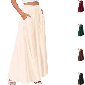 Jupe longue décontractée plissée taille haute unie avec poches pour femmes grandes tailles – Vente en gros - Product Image 1