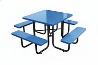 Table de pique-nique carrée bleue OEM 78 pouces avec chaises, ensemble robuste pour jardin/terrasse, table de camping avec bancs, en métal expansé
