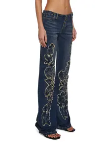 Jeans évasés taille basse King's Road Denim respirant avec impression numérique à motif uni teint solide - Product Image 3