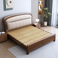Lit en bois massif réglable haut de gamme 1,8 mètre, revêtement en cuir véritable, design moderne, rangement, vente directe d'usine