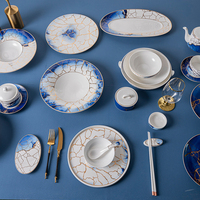 P & T Royal Ware Service de table Vaisselle Plats en céramique Assiettes Hôtel Restaurant Vaisselle en porcelaine osseuse Service d'assiettes Cuisine Plats bleus