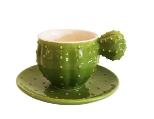 Ceramic cactus coffee cup and saucer
