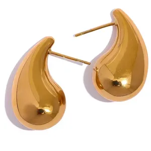 Exquisite einfache hypo allergene 18 Karat Gold Titan Ohrringe Leichte Wasser tropfen Chunky Gold Ohr stecker Ohrringe für Frauen