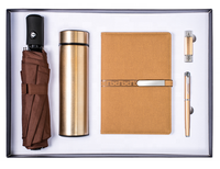 Carnet souvenir 5 en 1 avec logo personnalisé vip avec stylo 2023 ensembles de journal + parapluie avec boîte + flacon sous vide + clé usb