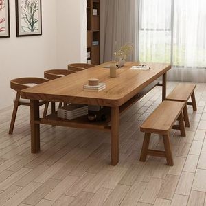 Solid Wood Long <b>Desk</b> Minimalist Modern Design Nordic Style Home Office Multi Person Study <b>Workstation</b> - Product Image 4